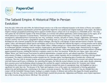 Essay on The Safavid Empire: a Historical Pillar in Persian Evolution