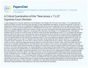 Essay on A Critical Examination of the “New Jersey V. T.L.O.” Supreme Court Decision