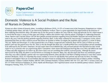 Essay on Domestic Violence is a Social Problem and the Role of Nurses in Detection