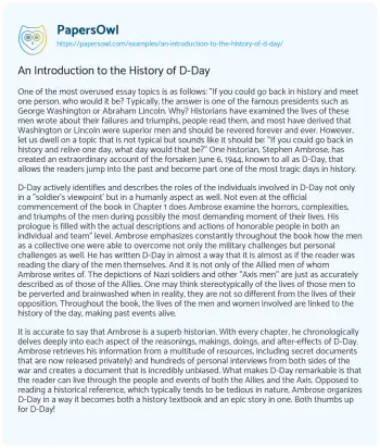 Essay on An Introduction to the History of D-Day