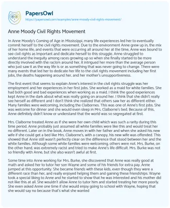 Essay on Anne Moody Civil Rights Movement