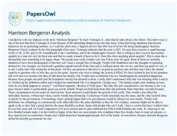 Essay on Harrison Bergeron Analysis