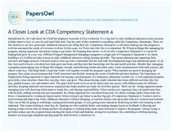 Essay on A Closer Look at CDA Competency Statement 4