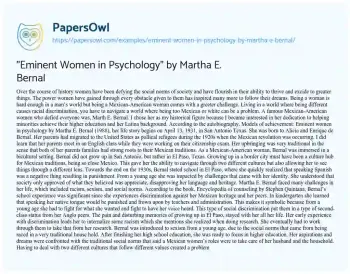 Essay on “Eminent Women in Psychology” by Martha E. Bernal