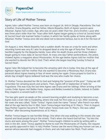 Essay on Story of Life of Mother Teresa