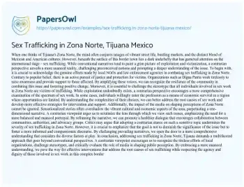 Essay on Sex Trafficking in Zona Norte, Tijuana Mexico