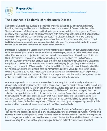 Essay on The Healthcare Epidemic of Alzheimer’s Disease