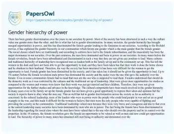 Essay on Gender Hierarchy of Power