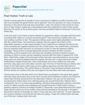 Essay on Pearl Harbor: Truth or Lies