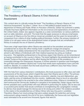 Essay on The Presidency of Barack Obama: a First Historical Assessment