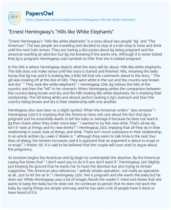 Essay on “Ernest Hemingway’s “Hills Like White Elephants”