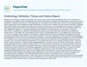 Essay on Victimology: Definition, Theory and History Report