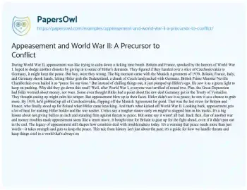 Essay on Appeasement and World War II: a Precursor to Conflict