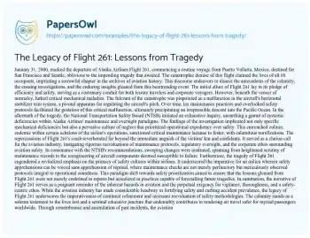 Essay on The Legacy of Flight 261: Lessons from Tragedy