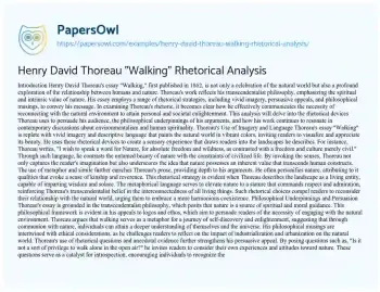 Essay on Henry David Thoreau “Walking” Rhetorical Analysis