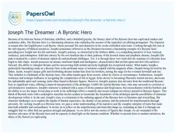 Essay on Joseph the Dreamer : a Byronic Hero