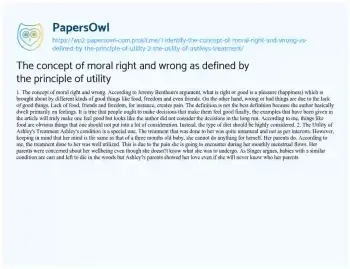 Essay on The Concept of Moral Right and Wrong as Defined by the Principle of Utility