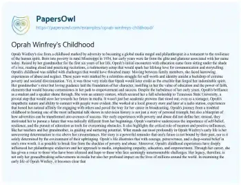 Essay on Oprah Winfrey’s Childhood