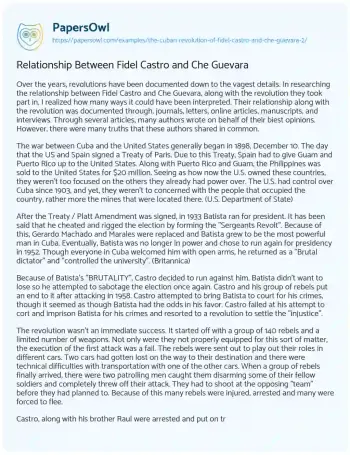 Essay on Relationship between Fidel Castro and Che Guevara