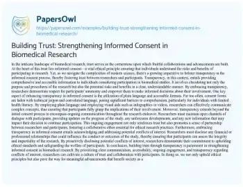 Essay on Building Trust: Strengthening Informed Consent in Biomedical Research