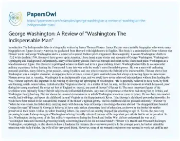 Essay on George Washington: a Review of “Washington: the Indispensable Man”