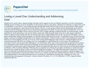 Essay on Losing a Loved One: Understanding and Addressing Grief