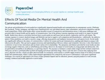 Essay on Effects of Social Media on Mental Health and Communication