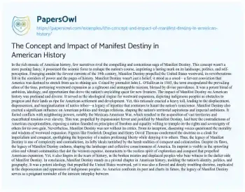 Essay on The Concept and Impact of Manifest Destiny in American History