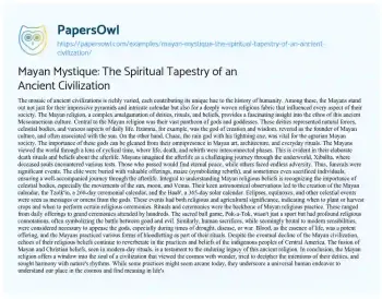 Essay on Mayan Mystique: the Spiritual Tapestry of an Ancient Civilization