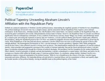 Essay on Political Tapestry: Unraveling Abraham Lincoln’s Affiliation with the Republican Party