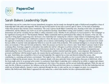 Essay on Sarah Bakers Leadership Style