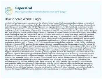 Essay on How to Solve World Hunger