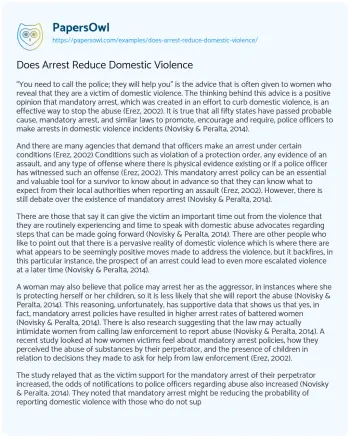 Essay on Does Arrest Reduce Domestic Violence