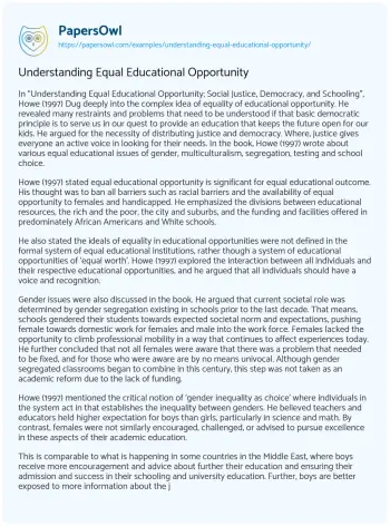 Essay on Reimagining Equal Education for Social Justice and Democracy