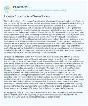 Essay on Inclusive Education for a Diverse Society