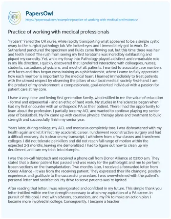 Essay on Practice of Working with Medical Professionals