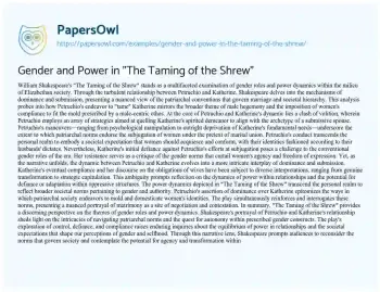 Essay on Gender and Power in “The Taming of the Shrew”