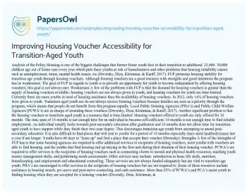 Essay on Improving Housing Voucher Accessibility for Transition-Aged Youth