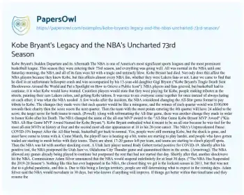 Essay on Kobe Bryant’s Legacy and the NBA’s Uncharted 73rd Season