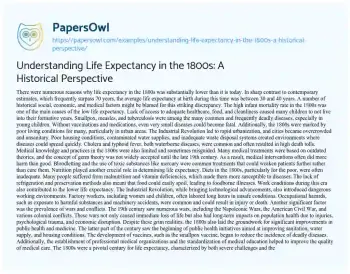 Essay on Understanding Life Expectancy in the 1800s: a Historical Perspective