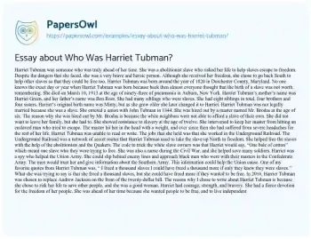 Essay on Essay about who was Harriet Tubman?