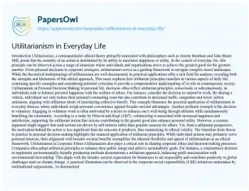 Essay on Utilitarianism in Everyday Life