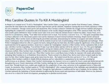 Essay on Miss Caroline Quotes in to Kill a Mockingbird