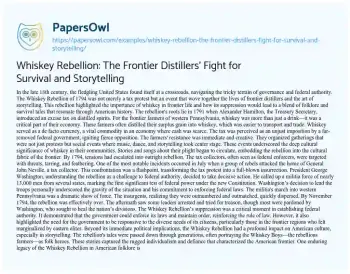 Essay on Whiskey Rebellion: the Frontier Distillers’ Fight for Survival and Storytelling