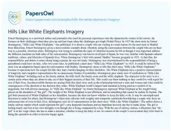 Essay on Hills Like White Elephants Imagery