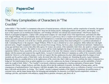 Essay on The Fiery Complexities of Characters in “The Crucible”