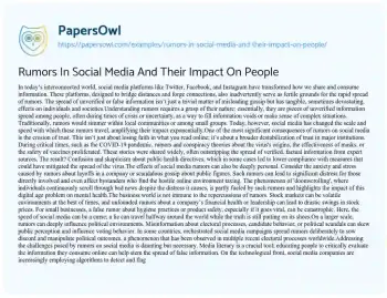 Essay on Rumors in Social Media and their Impact on People