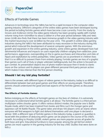 Essay on Effects of Fortnite Games