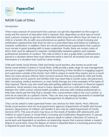 Essay on NASW Code of Ethics