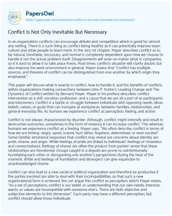 Essay on Conflict is not only Inevitable but Necessary